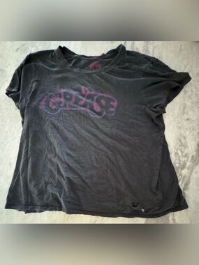 Lucky Brand Black Short Sleeve Tee with Faded Pink Grease Graphic